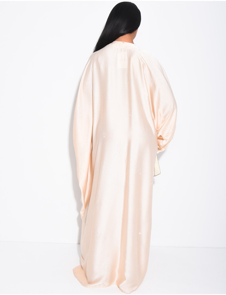 Abaya mit Schmetterlingsmuster aus Satin mit Strasssteinen