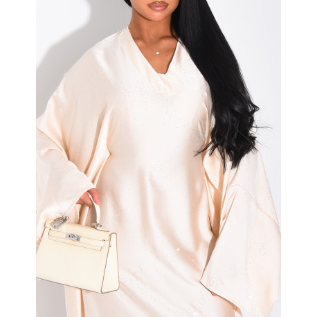 Abaya mit Schmetterlingsmuster aus Satin mit Strasssteinen