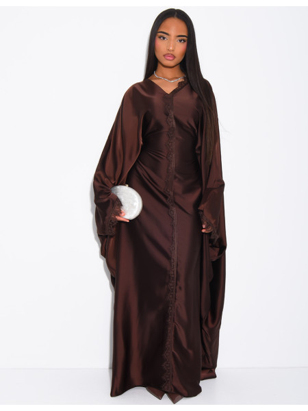 Abaya mit Schmetterlingsausschnitt und Spitzeneinsätzen