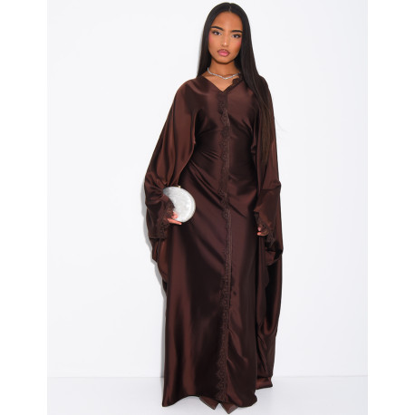 Abaya mit Schmetterlingsausschnitt und Spitzeneinsätzen