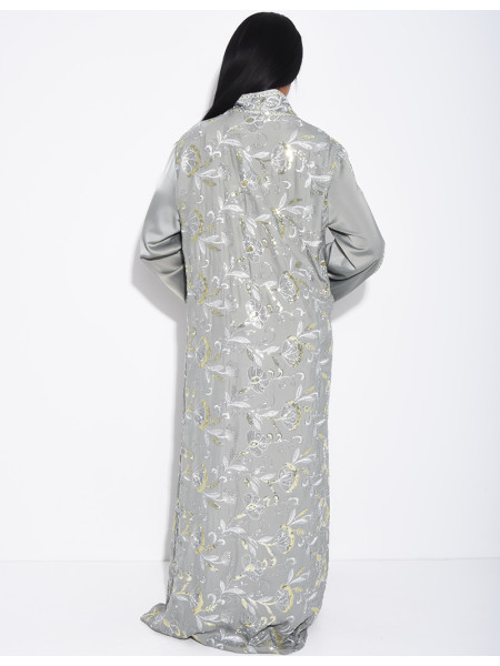 Premium-Abaya aus Satin mit Stickereien auf Vorder- und Rückseite