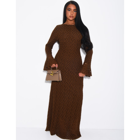 Langes Kleid aus doppellagiger Spitze mit Bindeband am Rücken