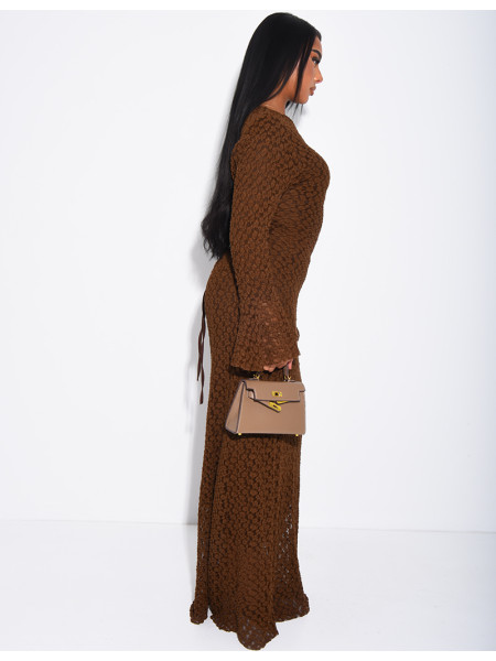 Langes Kleid aus doppellagiger Spitze mit Bindeband am Rücken