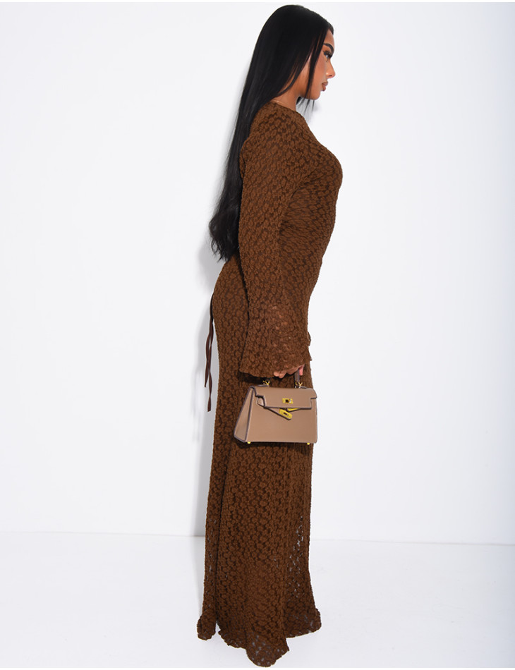 Langes Kleid aus doppellagiger Spitze mit Bindeband am Rücken