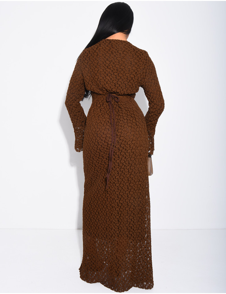 Langes Kleid aus doppellagiger Spitze mit Bindeband am Rücken