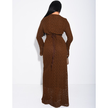 Langes Kleid aus doppellagiger Spitze mit Bindeband am Rücken