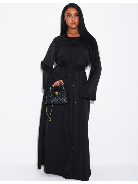 Satin-Set zum Binden, ärmelloses Kleid und Kimono mit Strasssteinen