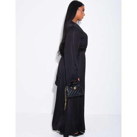 Satin-Set zum Binden, ärmelloses Kleid und Kimono mit Strasssteinen