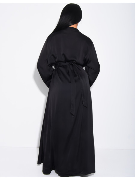 Satin-Set zum Binden, ärmelloses Kleid und Kimono mit Strasssteinen