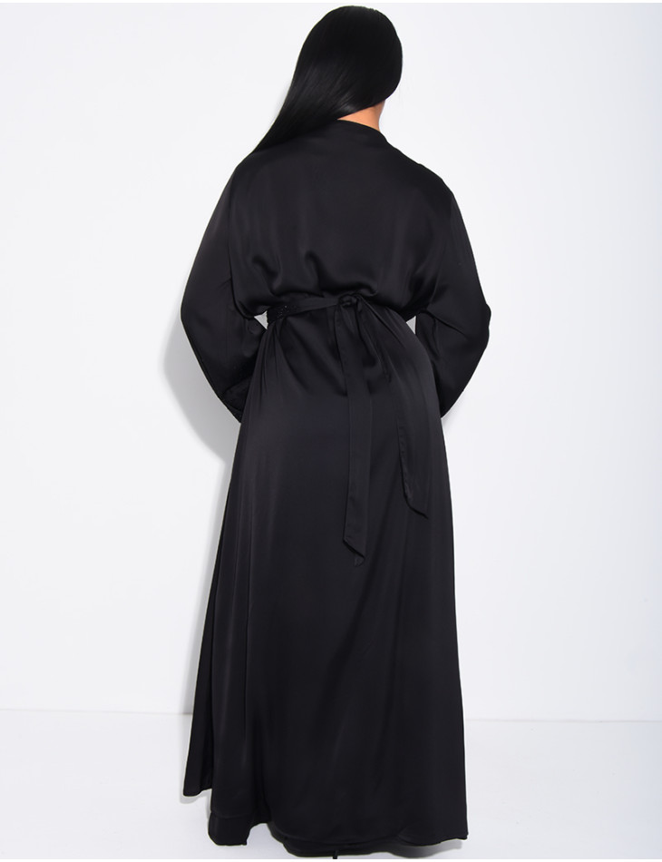 Satin-Set zum Binden, ärmelloses Kleid und Kimono mit Strasssteinen