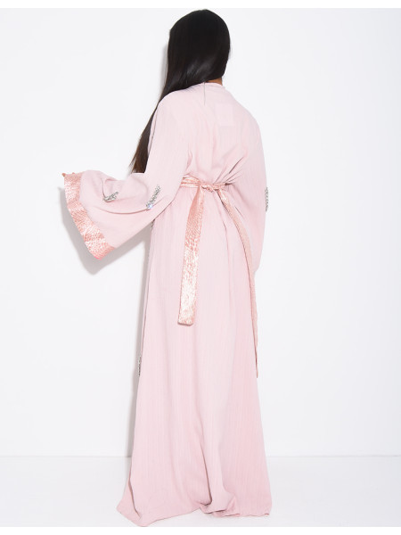 Ensemble premium robe sans manche et kimono à cristaux et bordures en tissu brocard