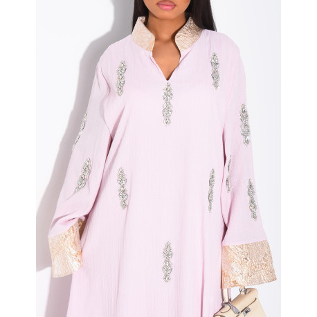 Premium-Abaya mit Kristallverzierung und Brokat-Einsatz