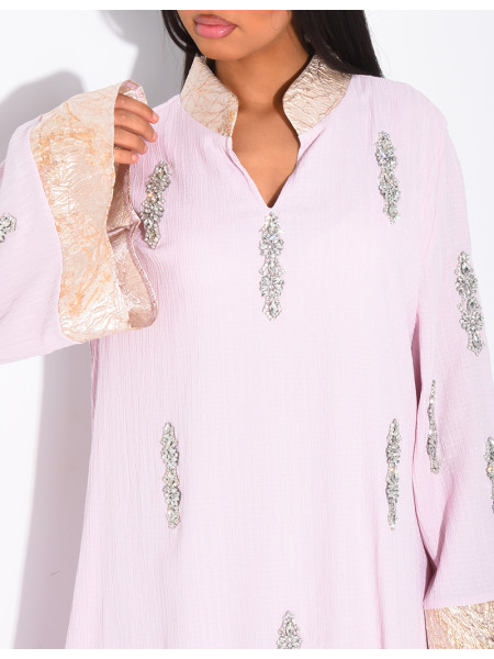 Premium-Abaya mit Kristallverzierung und Brokat-Einsatz