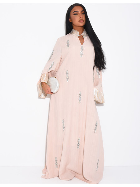 Premium-Abaya mit Kristallverzierung und Brokat-Einsatz