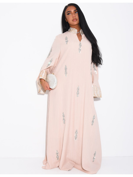 Premium-Abaya mit Kristallverzierung und Brokat-Einsatz