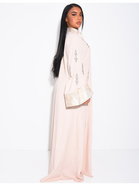 Premium-Abaya mit Kristallverzierung und Brokat-Einsatz