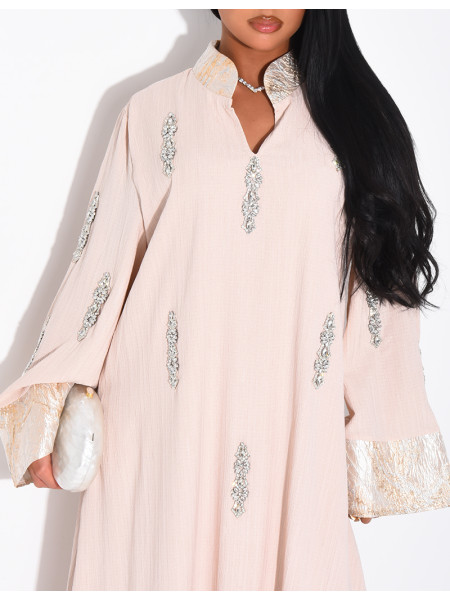 Premium-Abaya mit Kristallverzierung und Brokat-Einsatz