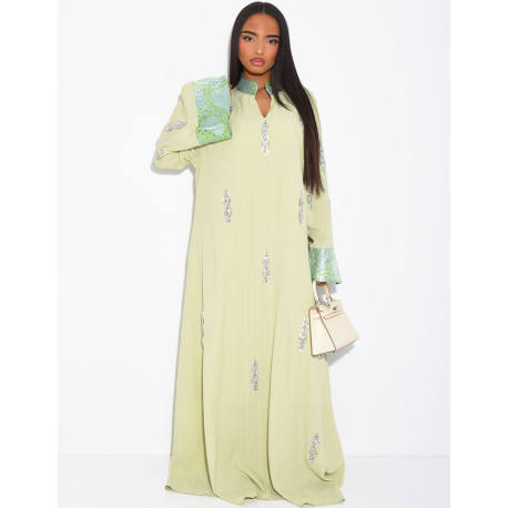 Premium-Abaya mit Kristallverzierung und Brokat-Einsatz