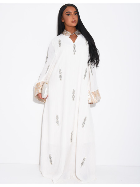 Premium-Abaya mit Kristallverzierung und Brokat-Einsatz