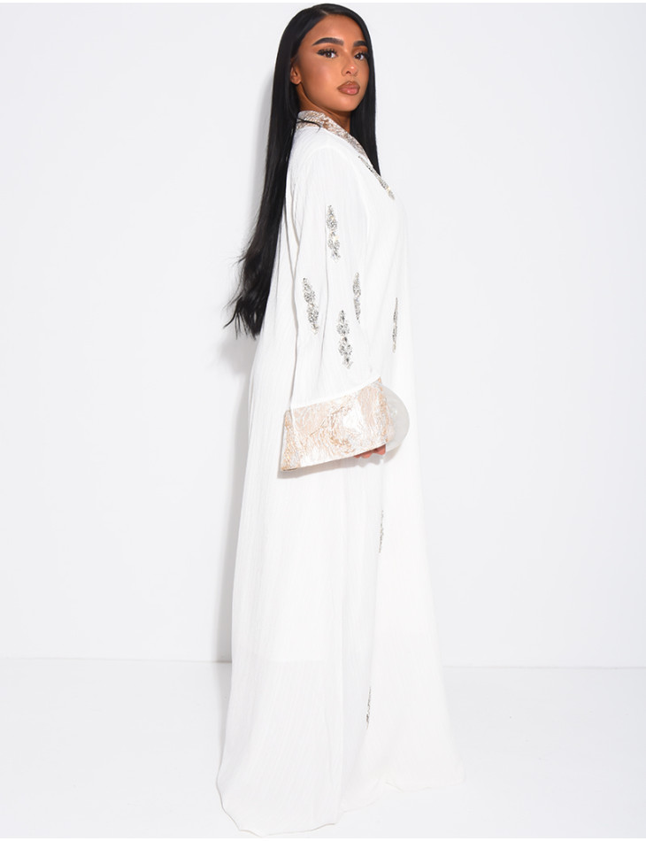 Premium-Abaya mit Kristallverzierung und Brokat-Einsatz