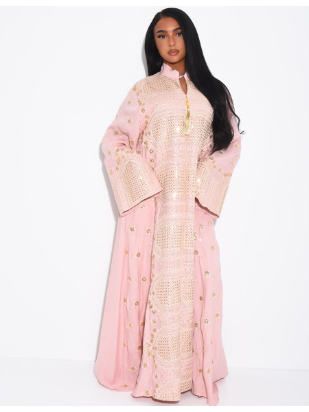 Abaya aus Baumwolle mit goldenen Stickereien und Quasten