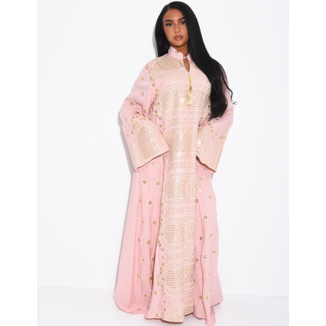 Abaya aus Baumwolle mit goldenen Stickereien und Quasten
