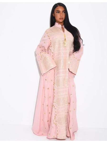 Abaya aus Baumwolle mit goldenen Stickereien und Quasten