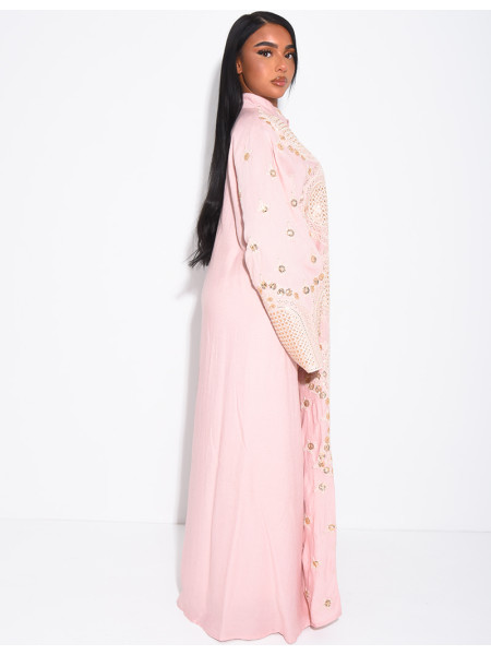 Abaya aus Baumwolle mit goldenen Stickereien und Quasten