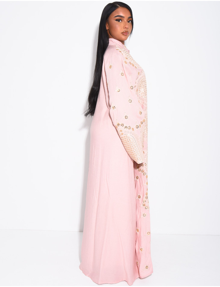 Abaya aus Baumwolle mit goldenen Stickereien und Quasten
