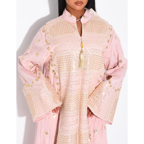 Abaya aus Baumwolle mit goldenen Stickereien und Quasten