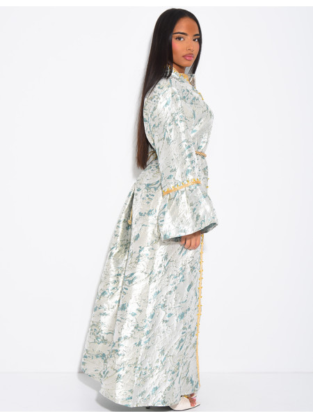 Hochwertige Brokat-Abaya mit Goldbesatz und passendem Gürtel