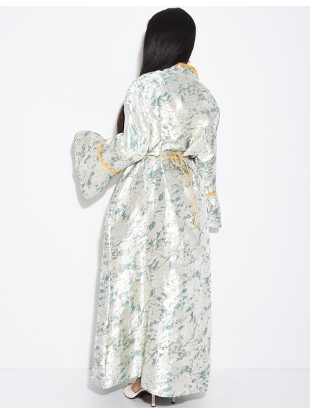 Hochwertige Brokat-Abaya mit Goldbesatz und passendem Gürtel