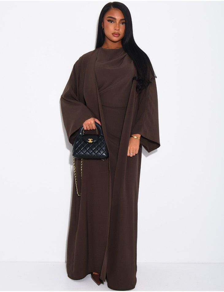 Set aus ärmellosem, drapiertem Kleid und passendem Kimono