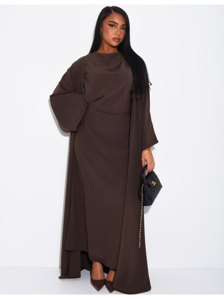 Set aus ärmellosem, drapiertem Kleid und passendem Kimono