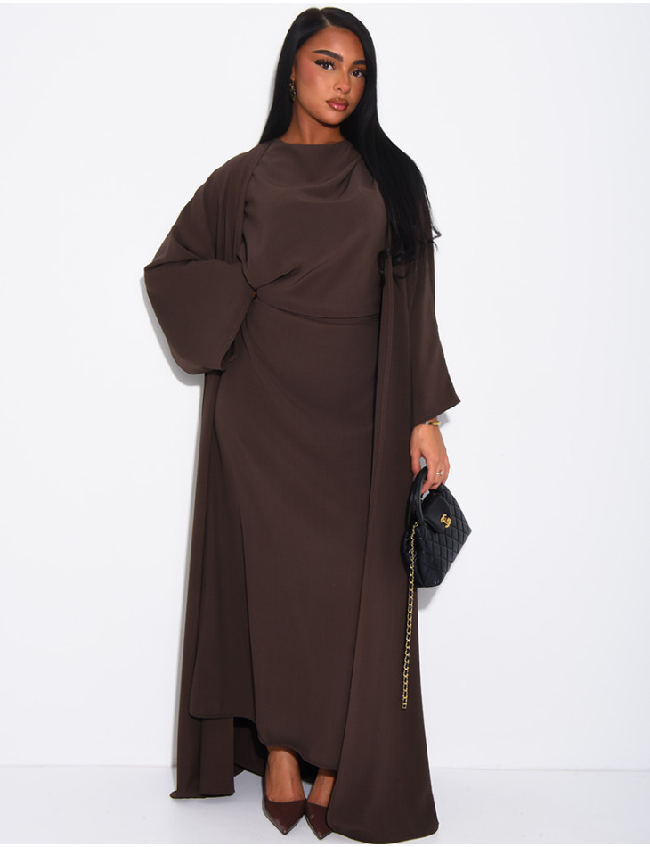 Set aus ärmellosem, drapiertem Kleid und passendem Kimono