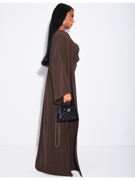 Set aus ärmellosem, drapiertem Kleid und passendem Kimono