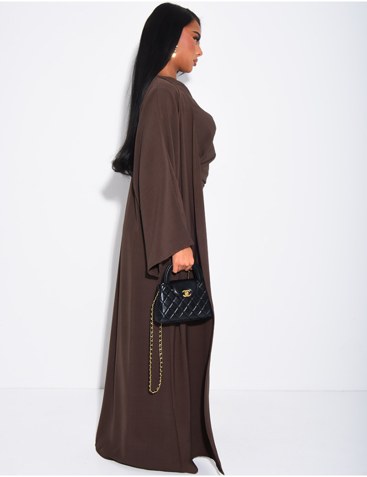 Set aus ärmellosem, drapiertem Kleid und passendem Kimono