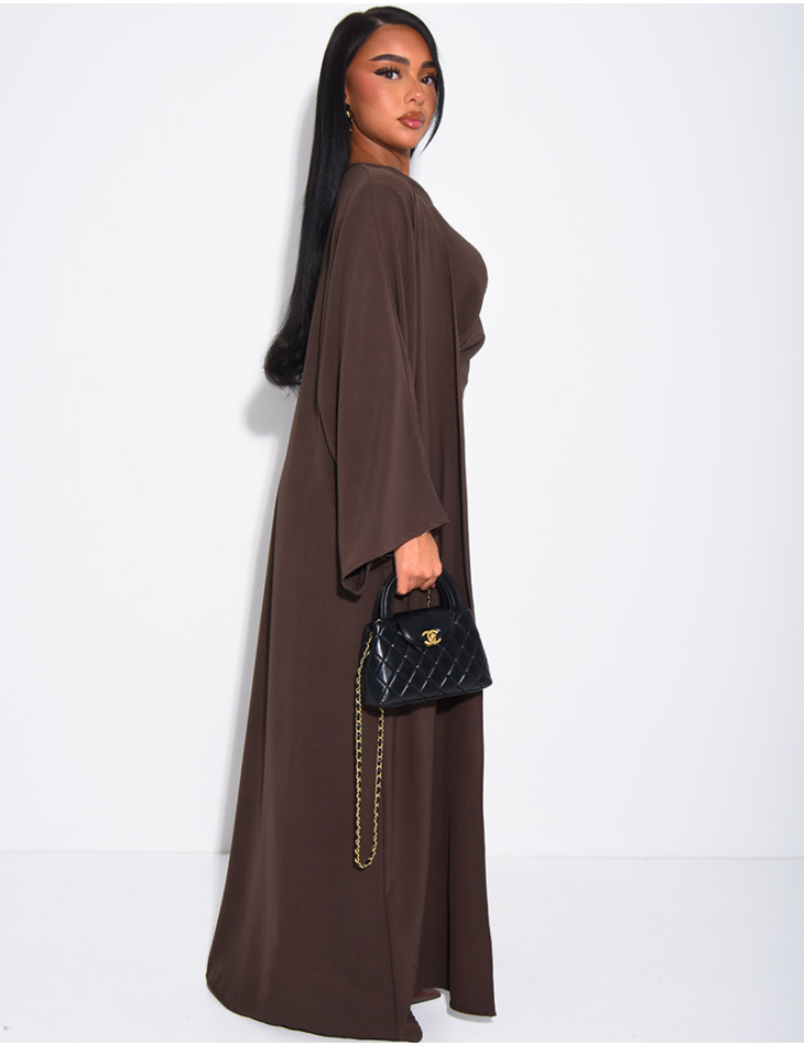 Set aus ärmellosem, drapiertem Kleid und passendem Kimono