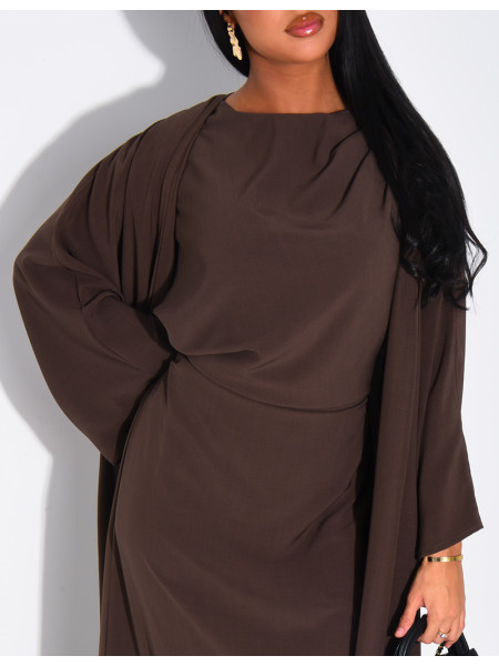 Set aus ärmellosem, drapiertem Kleid und passendem Kimono