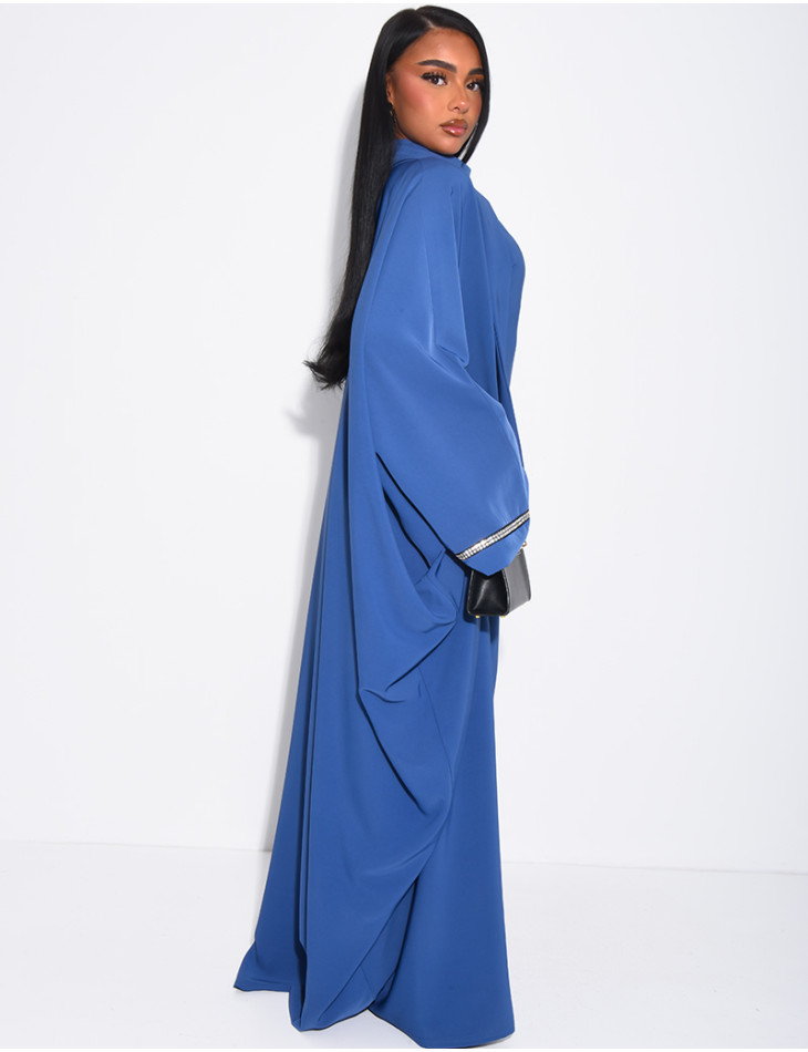 Butterfly abaya with high collar, rhinestones, and shawl