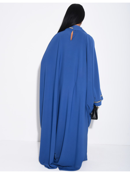 Butterfly abaya with high collar, rhinestones, and shawl