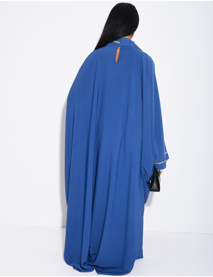 Butterfly abaya with high collar, rhinestones, and shawl