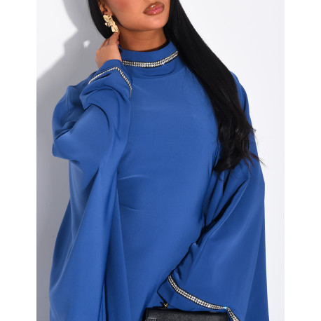 Butterfly abaya with high collar, rhinestones, and shawl