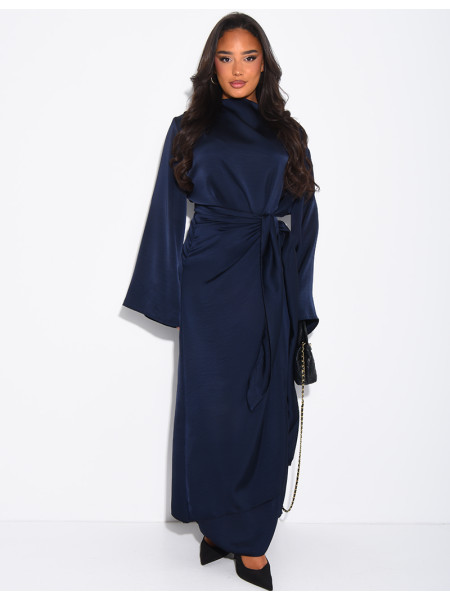 Robe en satin épais à nouer à la taille
