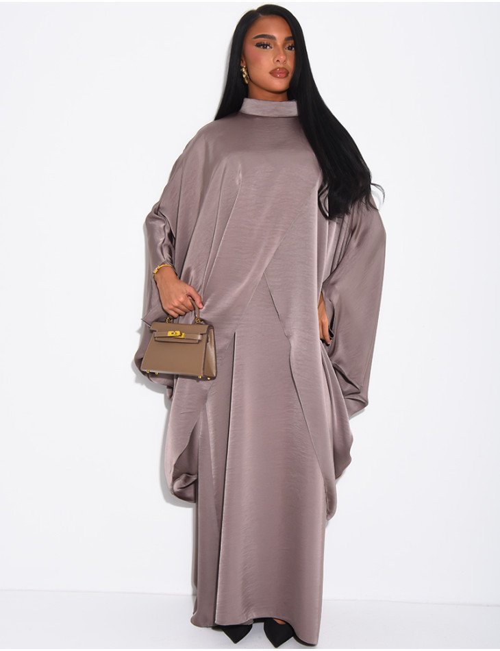 Abaya ample 2 pièces sous robe sans manche et tunique col montant