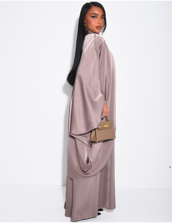 Abaya ample 2 pièces sous robe sans manche et tunique col montant