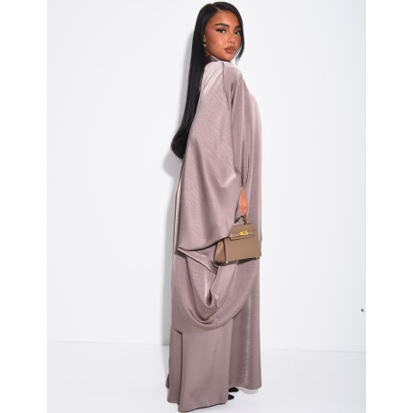 Abaya ample 2 pièces sous robe sans manche et tunique col montant