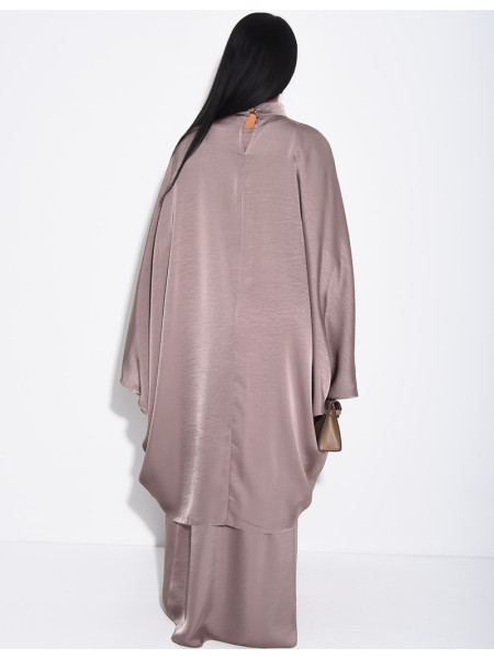 Abaya ample 2 pièces sous robe sans manche et tunique col montant