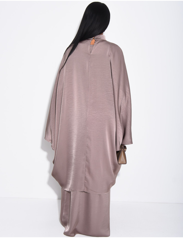 Abaya ample 2 pièces sous robe sans manche et tunique col montant