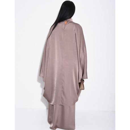 Abaya ample 2 pièces sous robe sans manche et tunique col montant